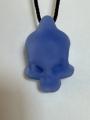 Hand Blown Frosted Blue Glass Skull Pendant Necklace on Black Cord - beerglass