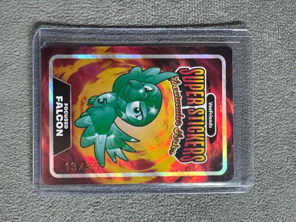VeeFriends Super Stickers Spectacular Series Focused Falcon Emerald on Lava Numbered 13/55