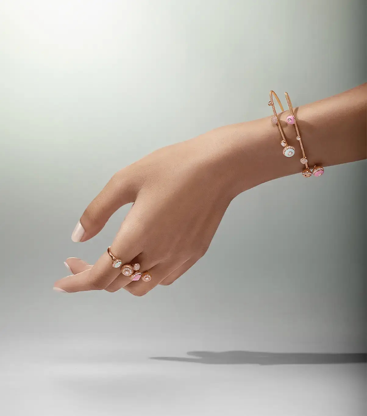 Rose gold and diamond pink green musical jewellery