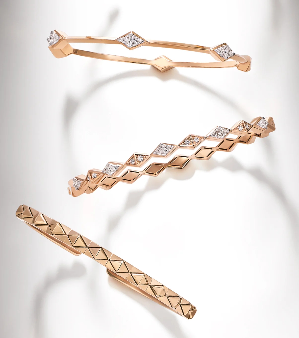 Multiple 18k rose gold and diamond bracelets
