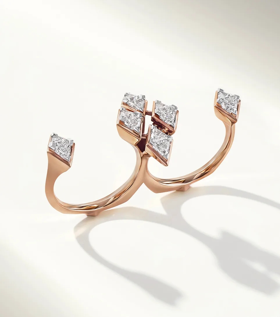 18k rose gold and diamond two finger ring