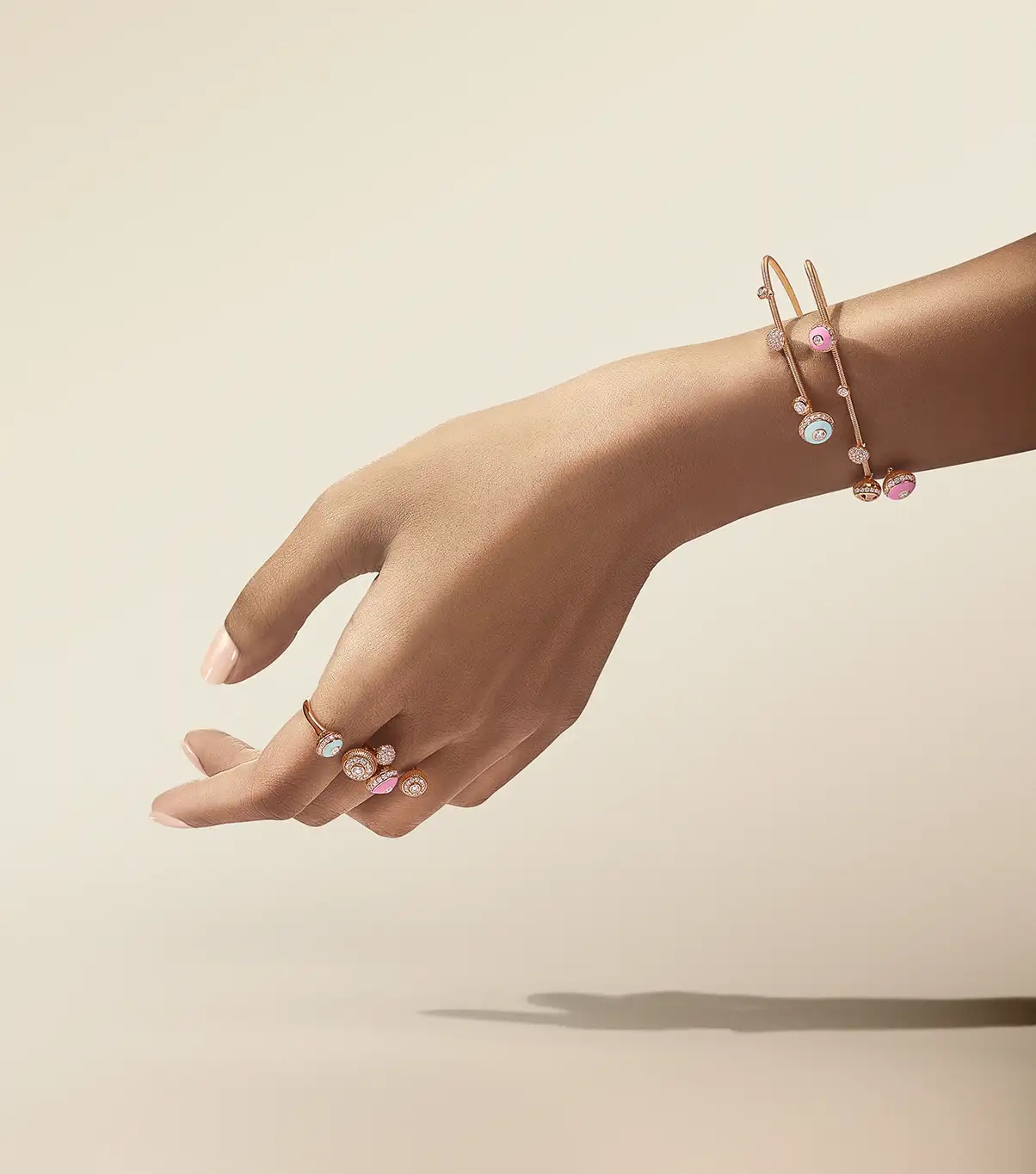 Rose gold and diamond pink green musical jewellery