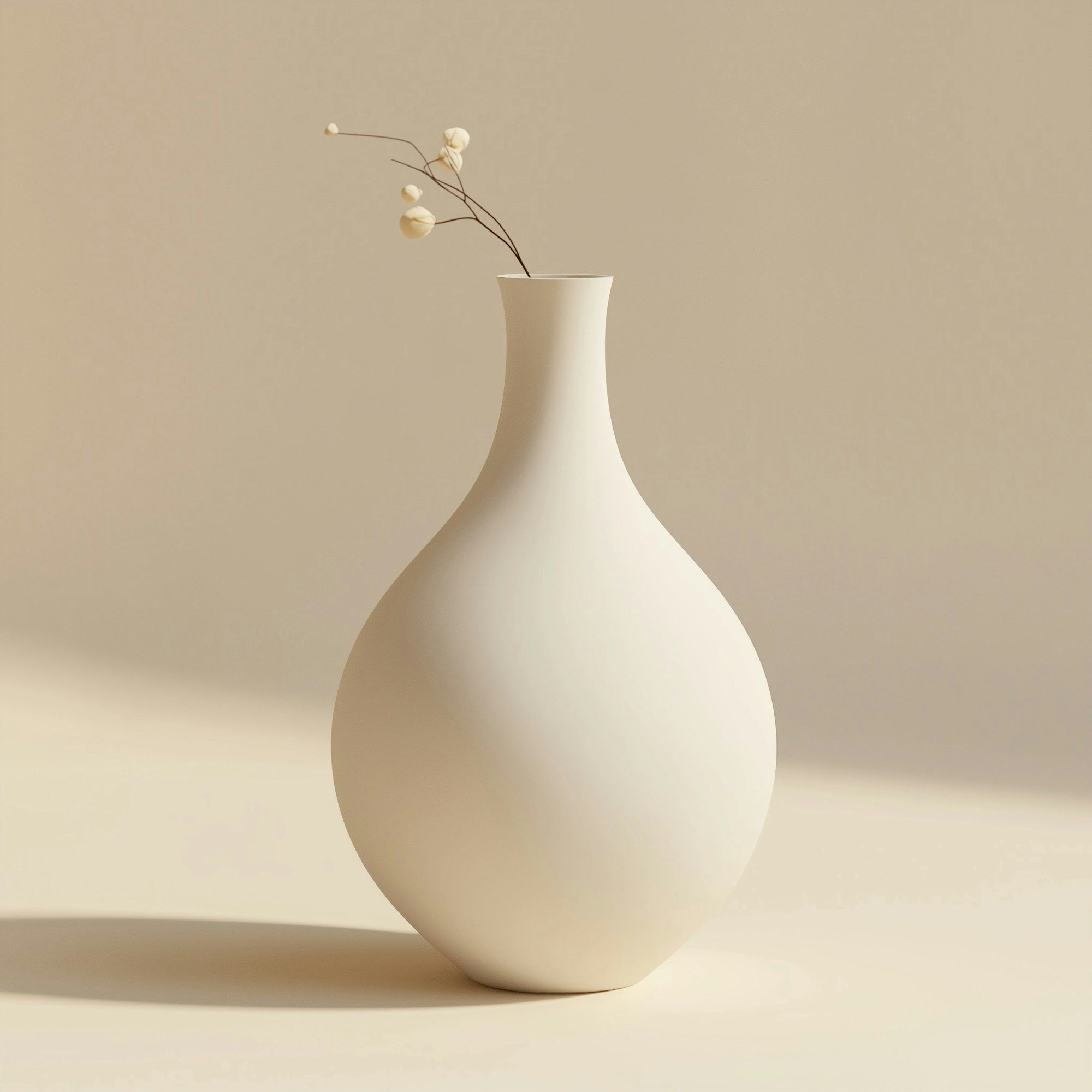 A white ceramic vase on a cream backdrop