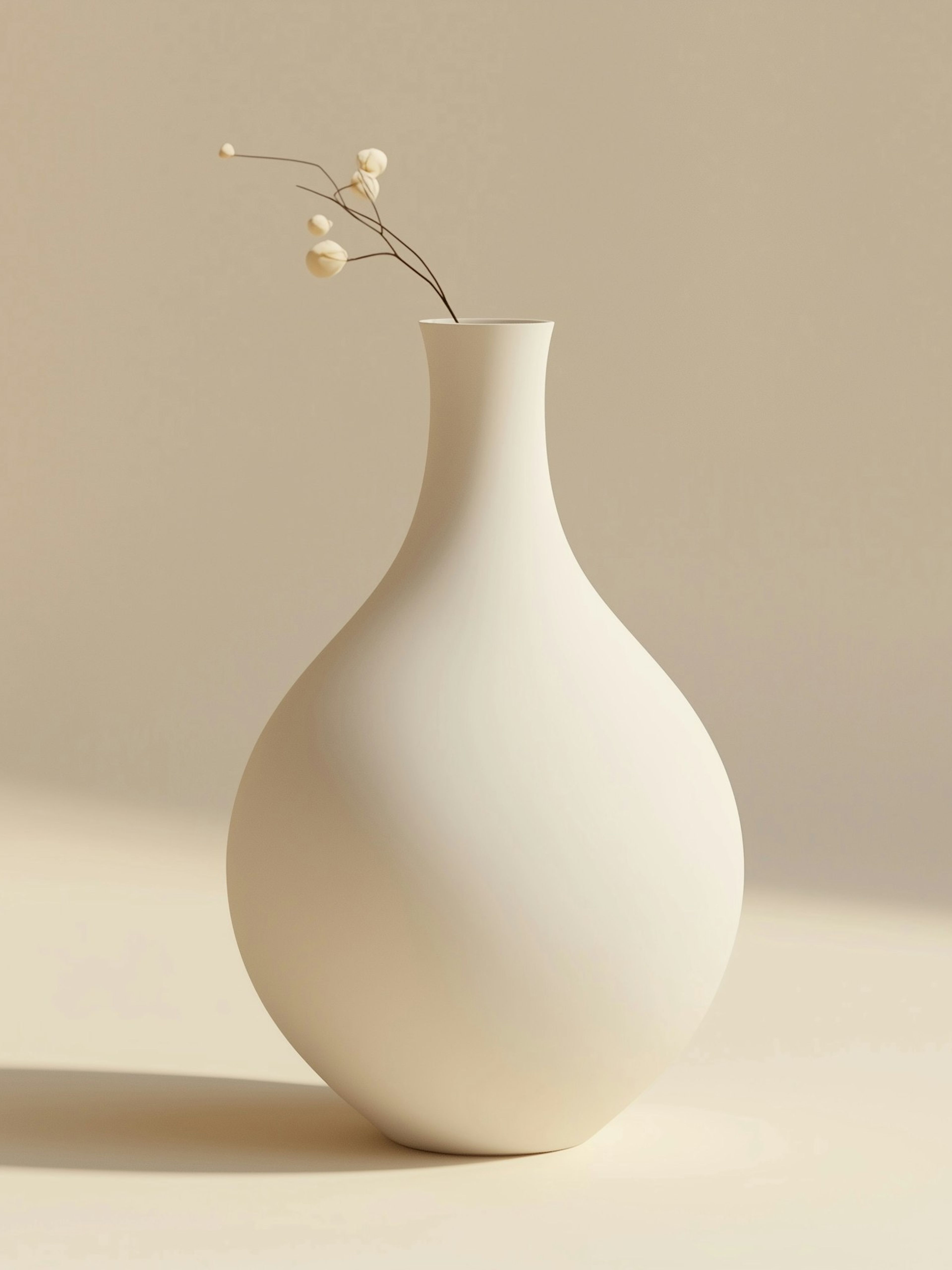 A white ceramic vase on a cream backdrop