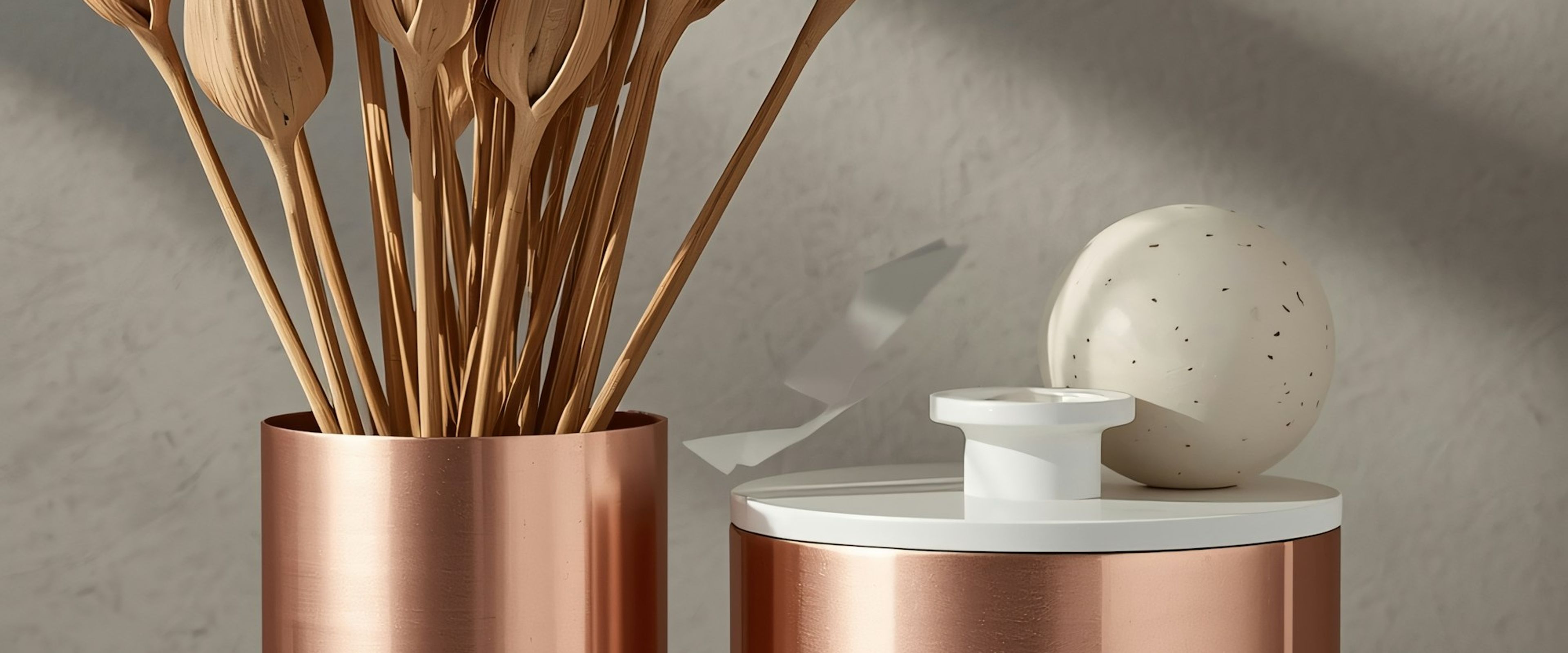 Dried branches in copper vessels