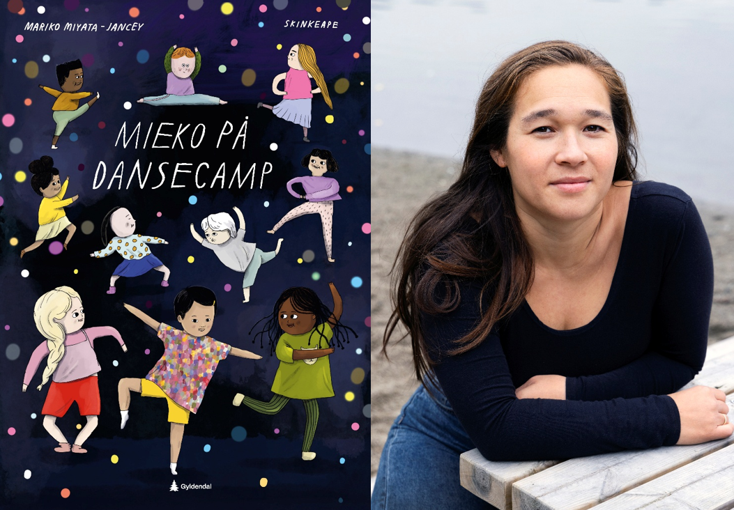 Omslaget til boka Mieko på dansecamp, og foto av Mariko Miyata Jancey.