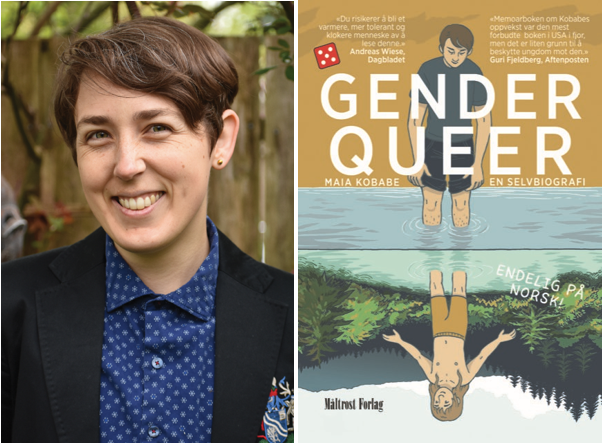 Foto av Maia Kobabe og omslaget til boka Gender Queer.