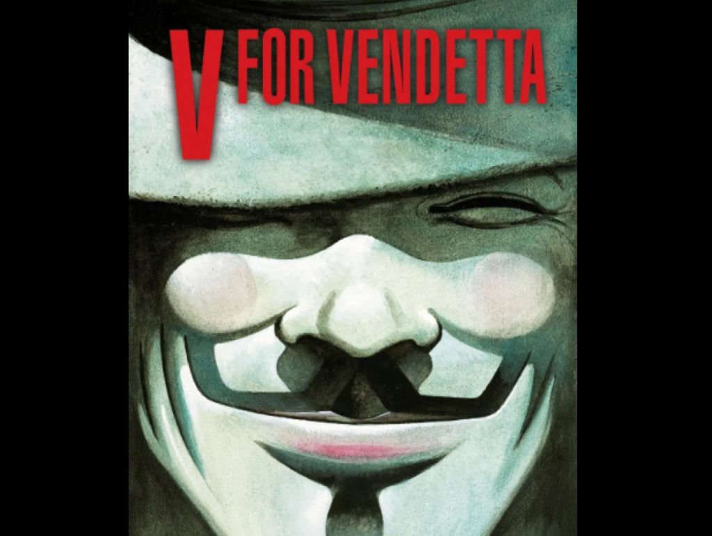 Illustrasjon fra omslaget på V for Vendetta