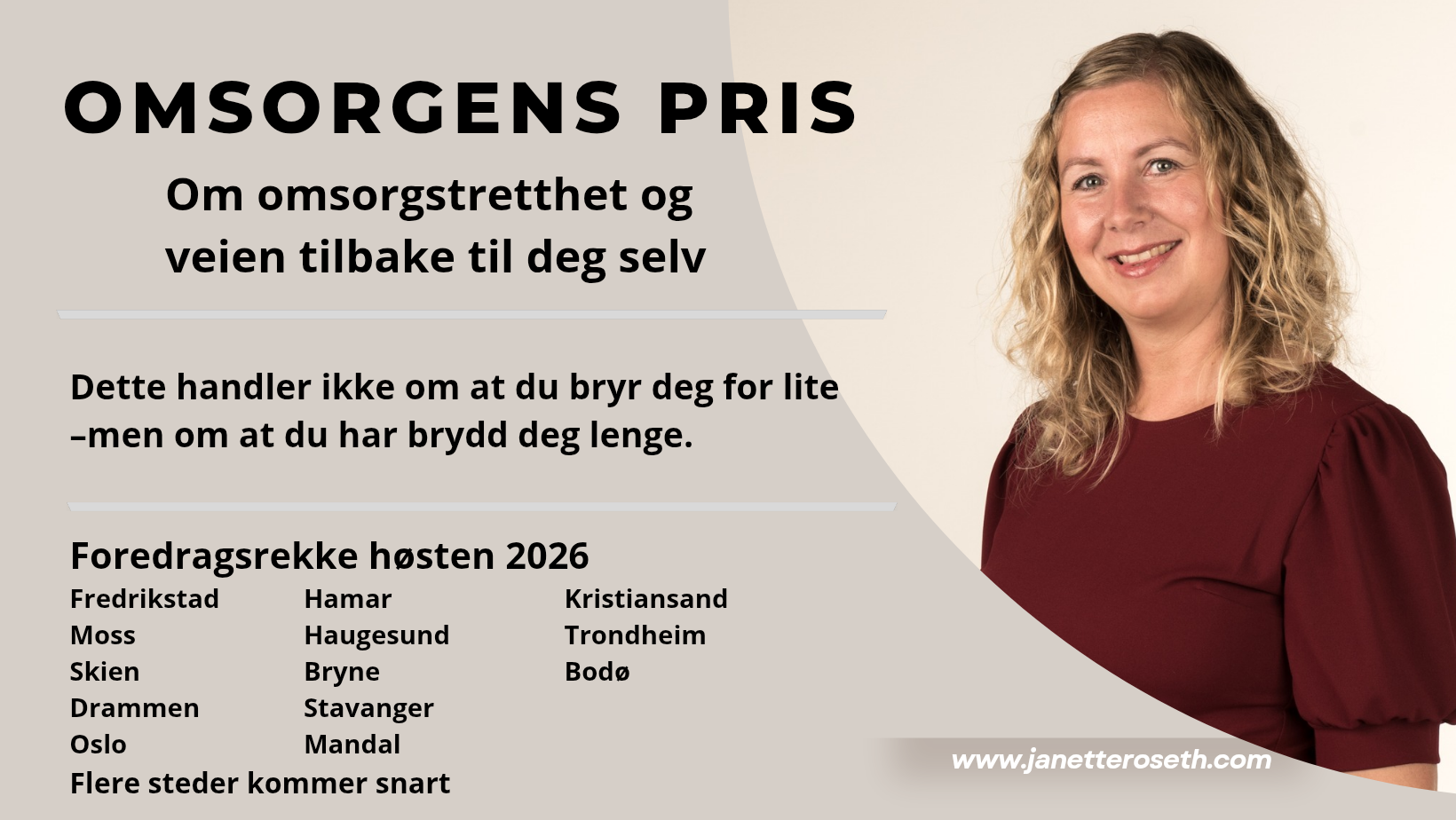 Oversikt over foredrag, tittel og byer