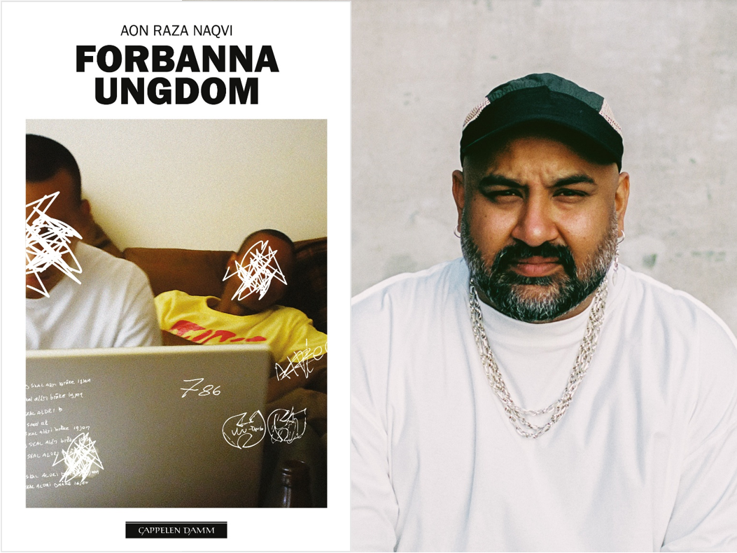 Omslaget til boka Forbanna ungdom, og foto av Aon Raza Naqvi.