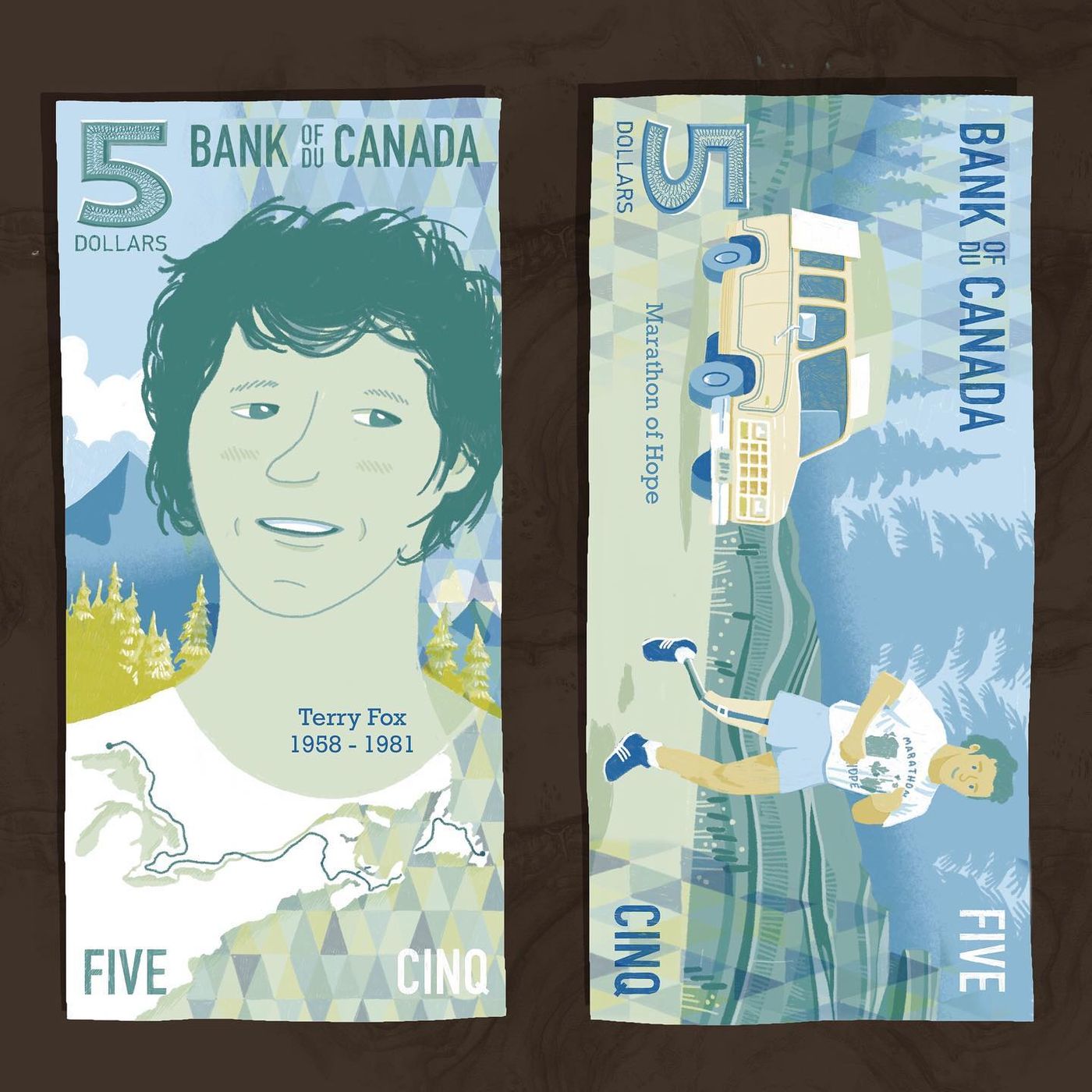 Terry Fox $5 bank note by Paul Dotey