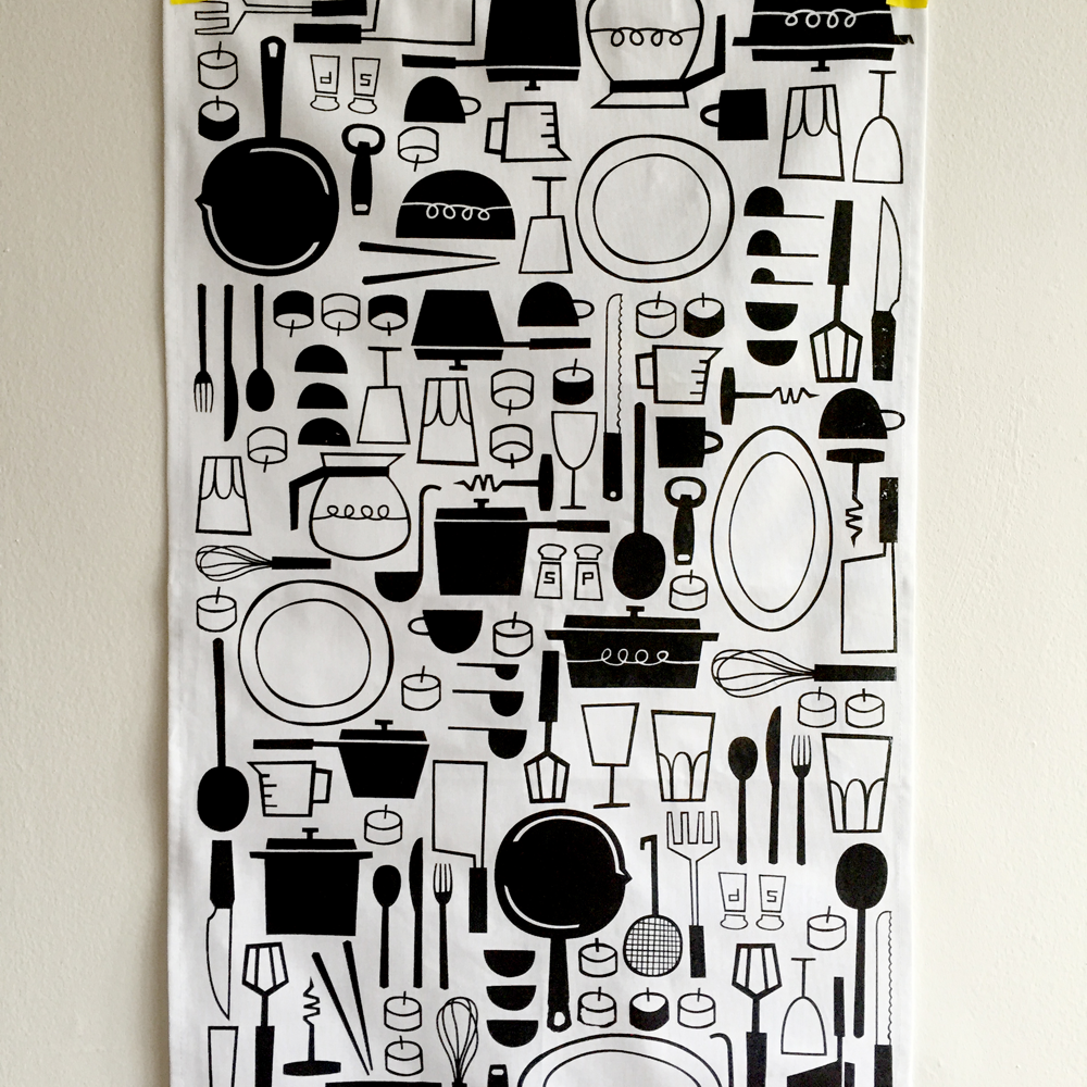 pots and pans tea towel