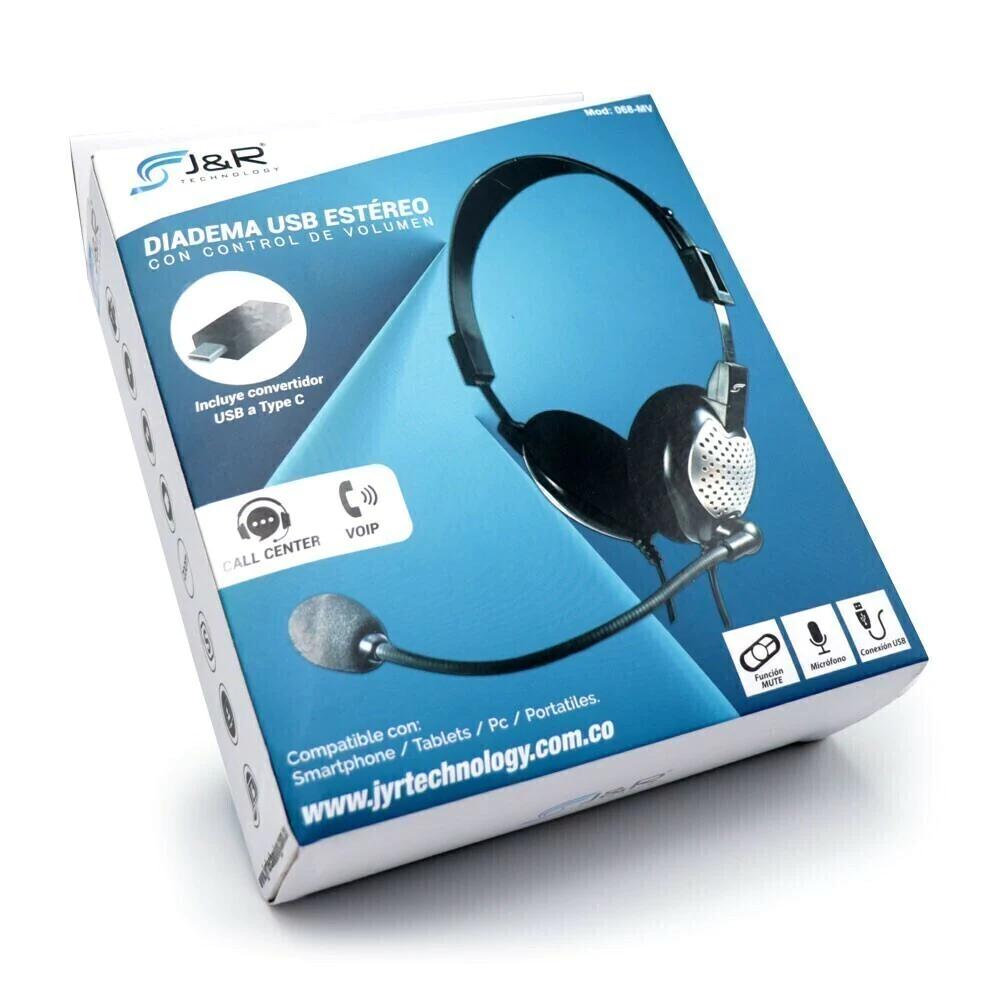 DIADEMA JYR 068-MV USB TIPO CALL CENTER + CONVERTIDOR TIPO C