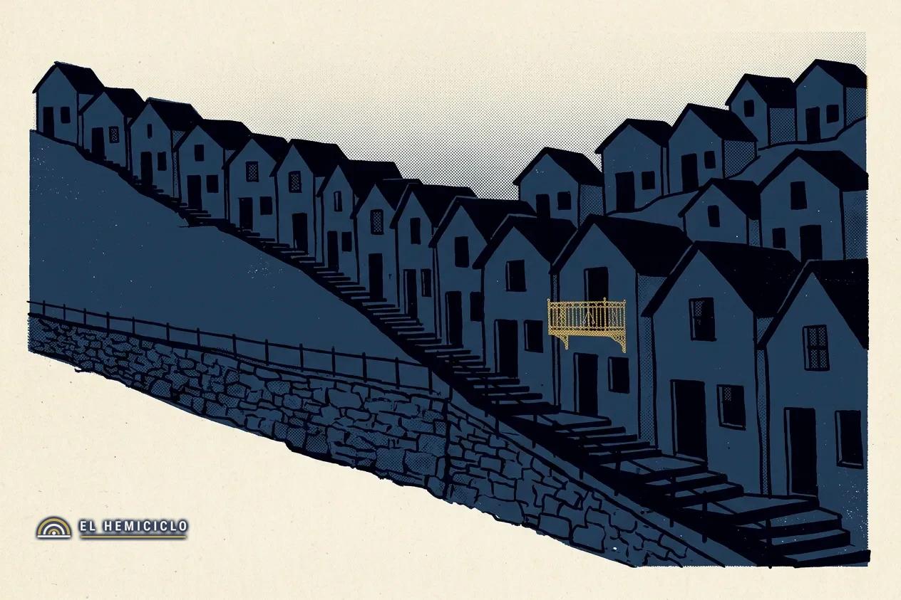 Ilustración de El Hemiciclo · las viviendas evacuadas en la ladera de Manrique-Jardín