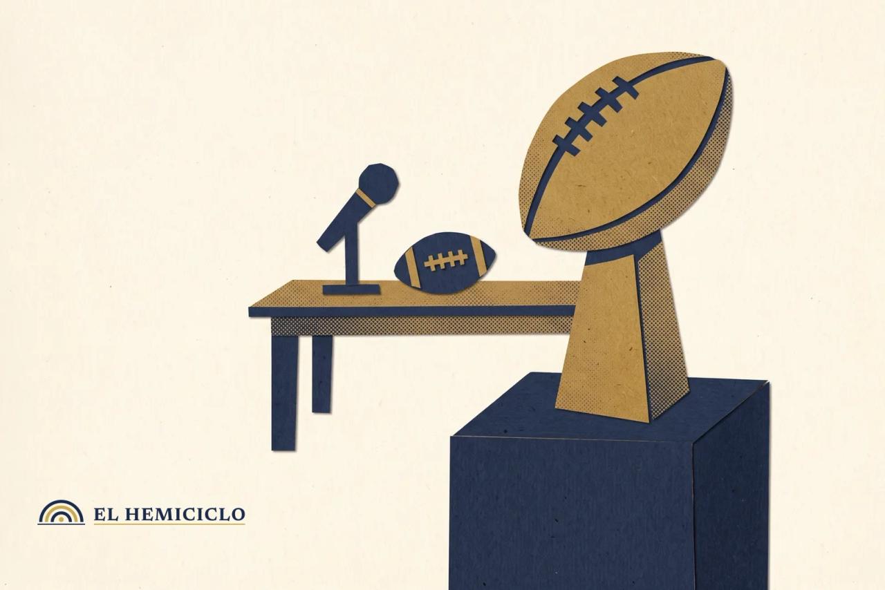 Ilustración de El Hemiciclo · el trofeo del Mundial de Clubes y el micrófono del podcast