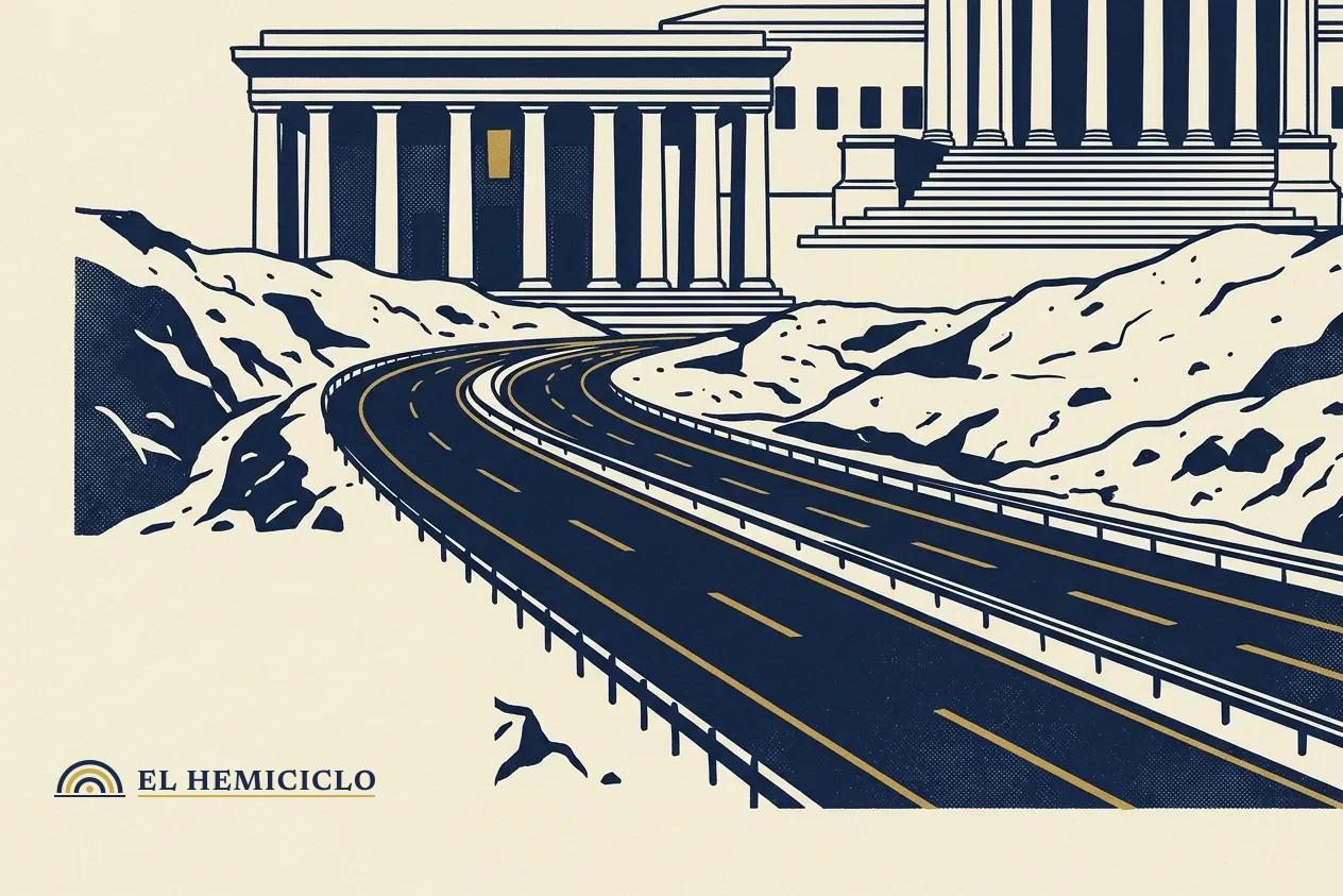 Ilustración de El Hemiciclo · la carretera Viguí-San Félix ante el MOP y la Corte