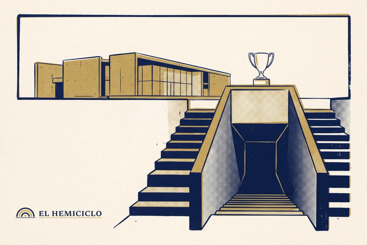 Ilustración de El Hemiciclo · la escalinata del descenso y la sede de la Fesfut
