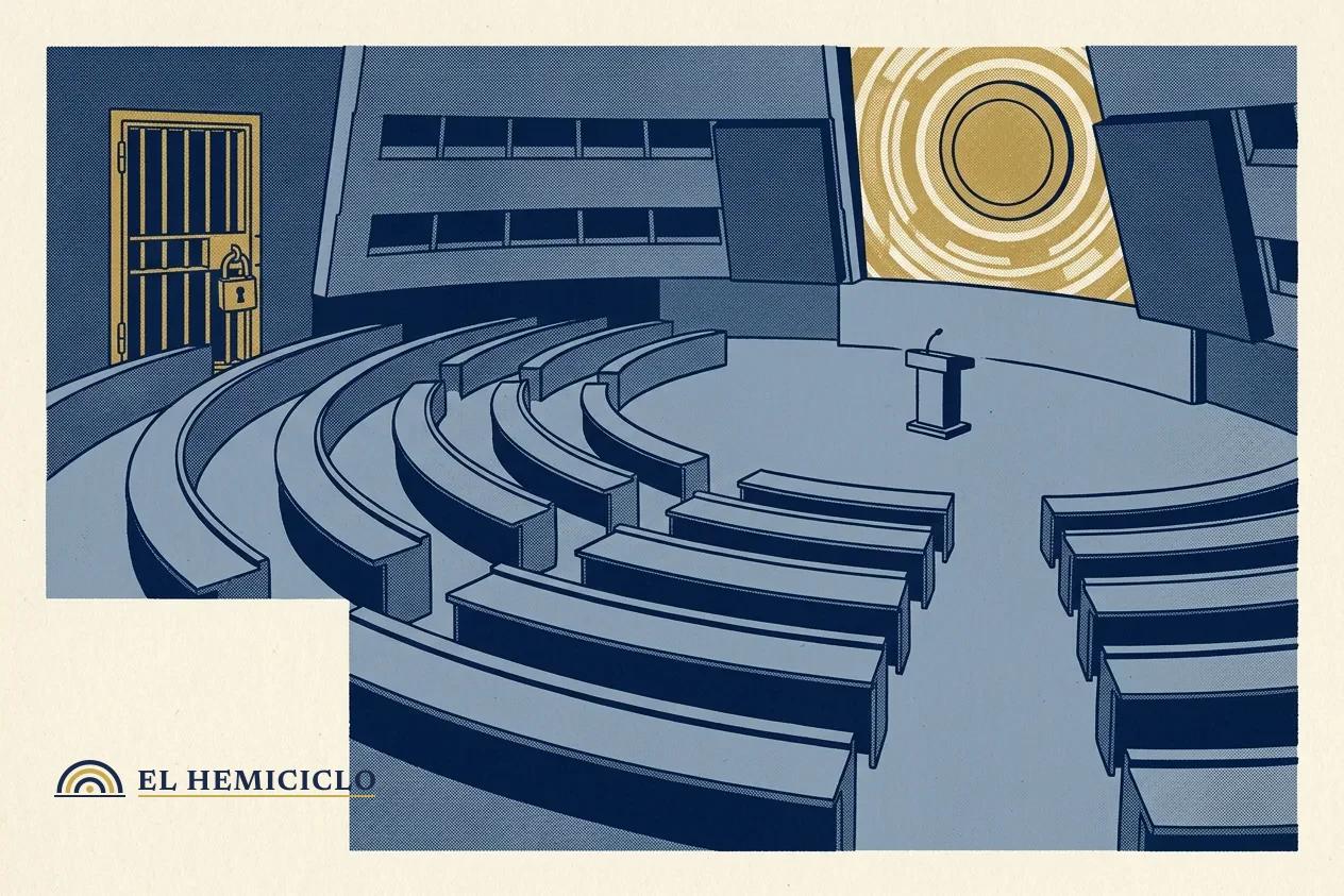 Ilustración de El Hemiciclo · el hemiciclo de la ONU y el candado de la liberación