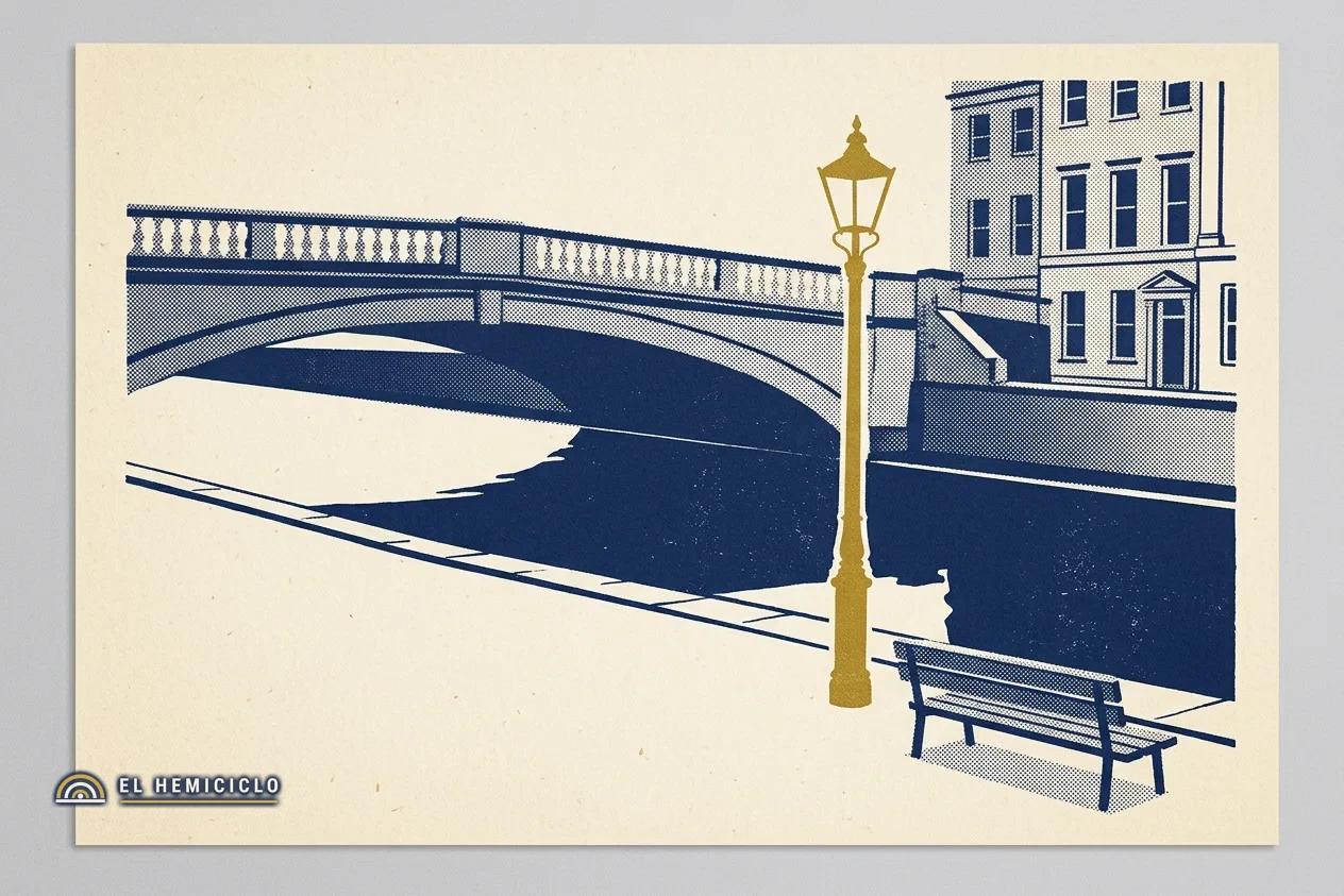 Ilustración de El Hemiciclo · el puente de Putney y la fachada de Chiswick tras el caso