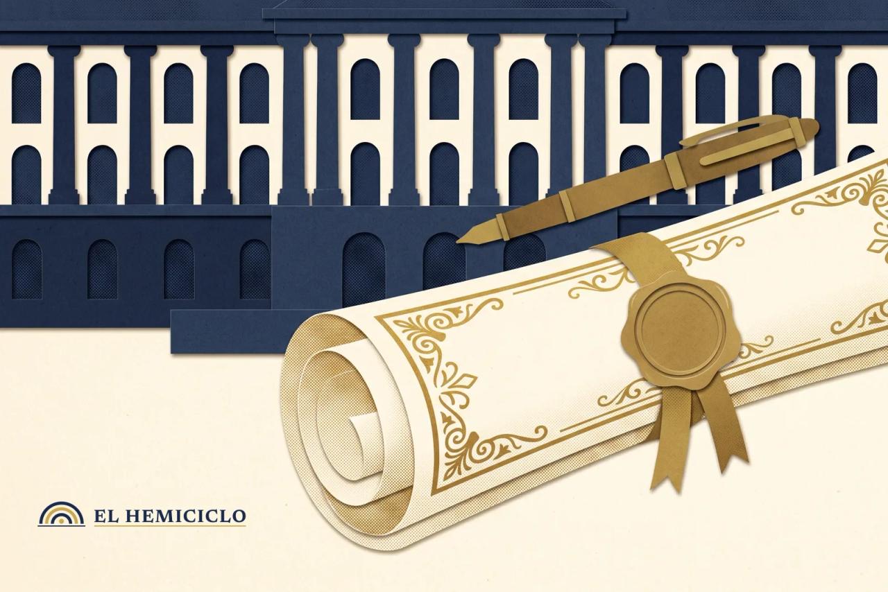 Ilustración de El Hemiciclo · el artículo 4 reescrito y la fachada de la Asamblea