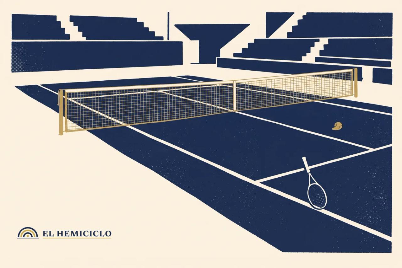 Ilustración de El Hemiciclo · la pista azul del Masters y la red tensada