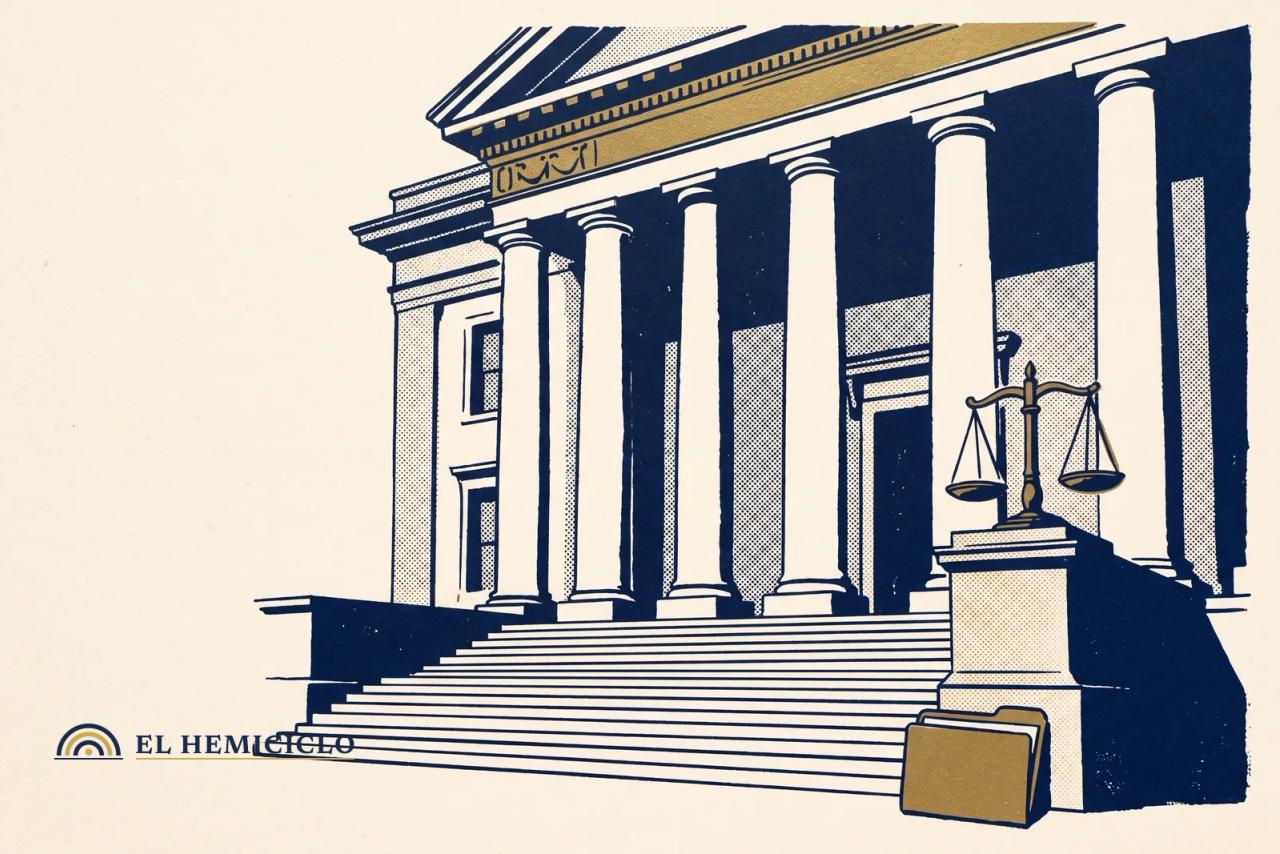 Ilustración de El Hemiciclo · la fachada del Ministerio Público guatemalteco en calma
