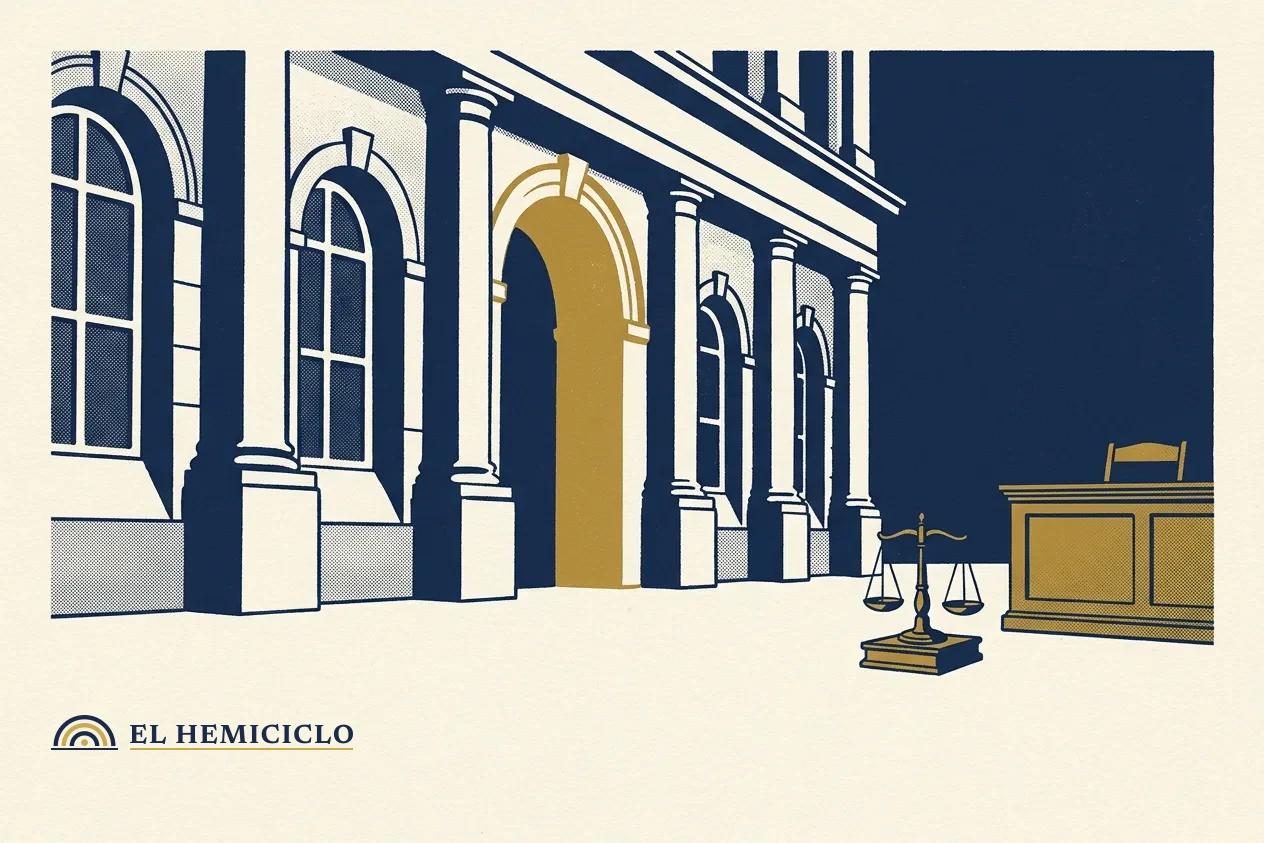 Ilustración de El Hemiciclo · el tribunal de París y el banco vacío de la sala