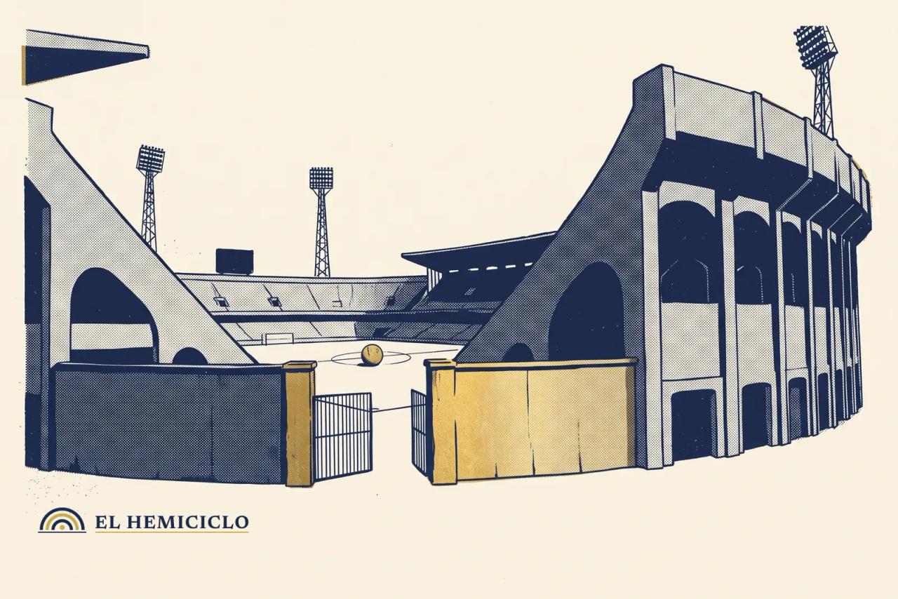 Ilustración de El Hemiciclo · la fachada del Estadio Jalisco antes del Clásico Tapatío