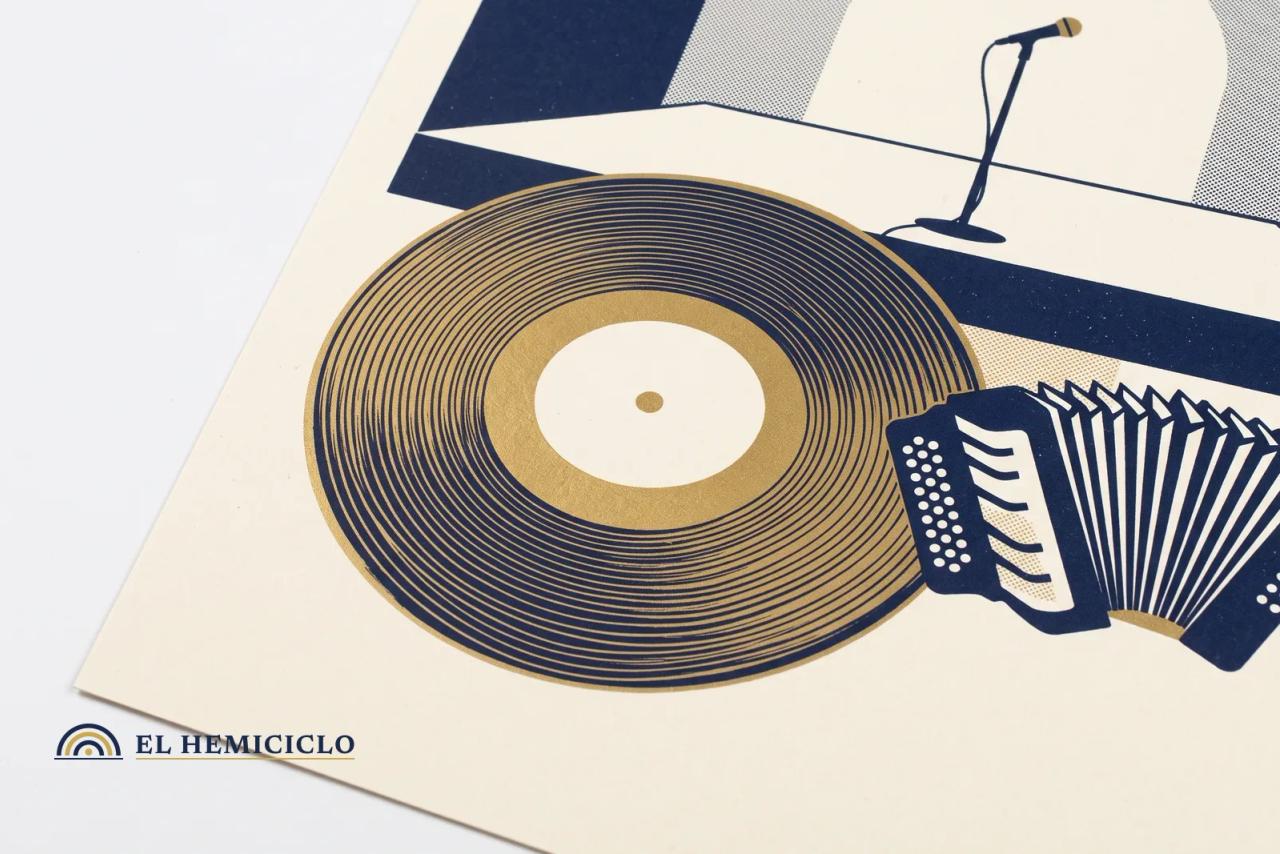 Ilustración de El Hemiciclo · el disco de 'Amantes' junto al acordeón vallenato