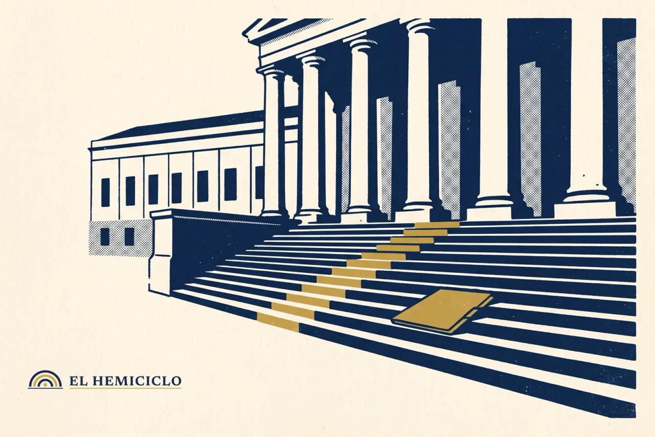 Ilustración de El Hemiciclo · la fachada de la Fiscalía y la sede departamental