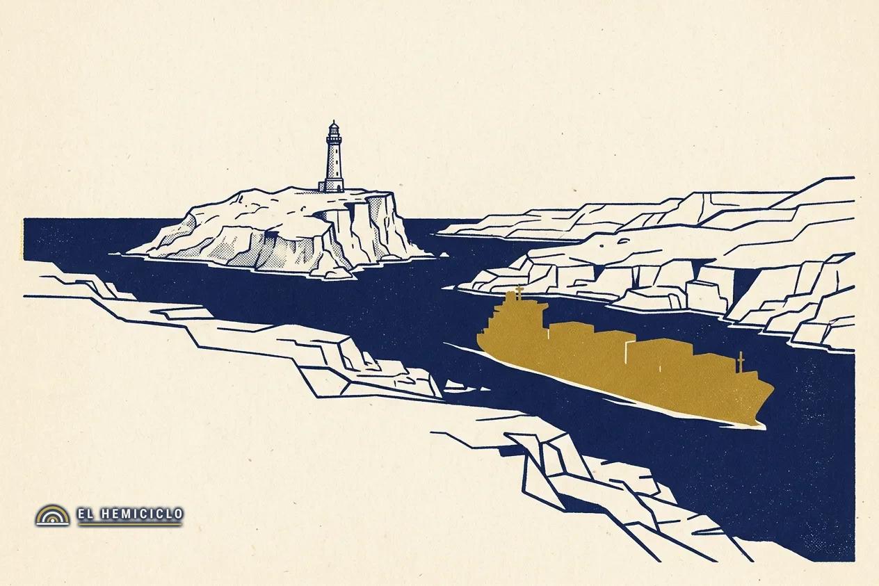 Ilustración de El Hemiciclo · el estrecho de Bab el-Mandeb tomado por los hutíes