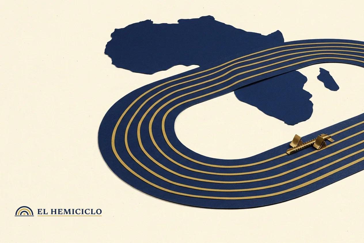 Ilustración de El Hemiciclo · la pista de atletismo del Mundial de 2029 y el contorno