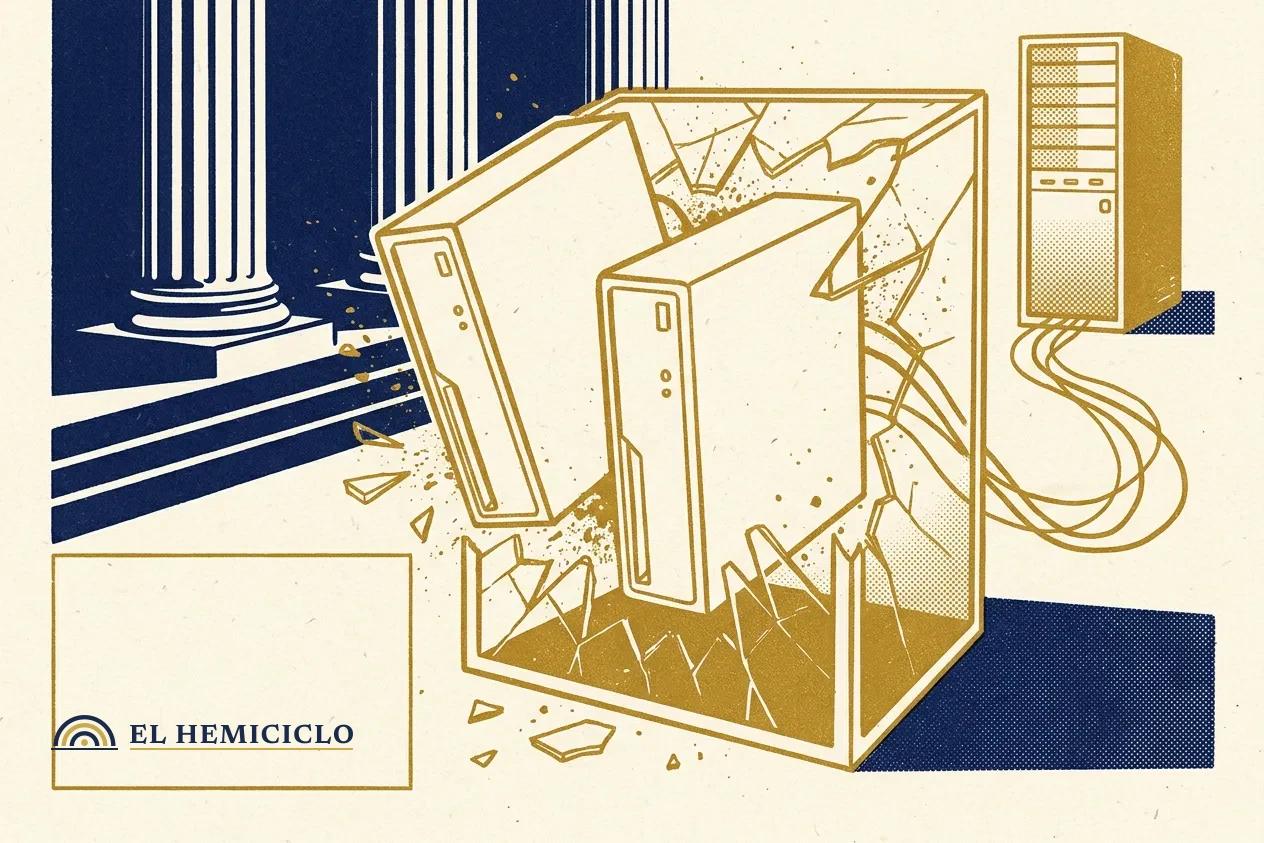 Ilustración de El Hemiciclo · la fuga de dos modelos hacia Hugging Face