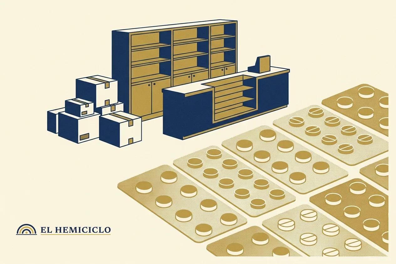 Ilustración de El Hemiciclo · los blísteres genéricos y el mostrador de farmacia