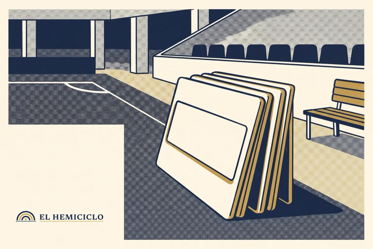 Ilustración de El Hemiciclo · las cuatro fechas restantes y la banca al final