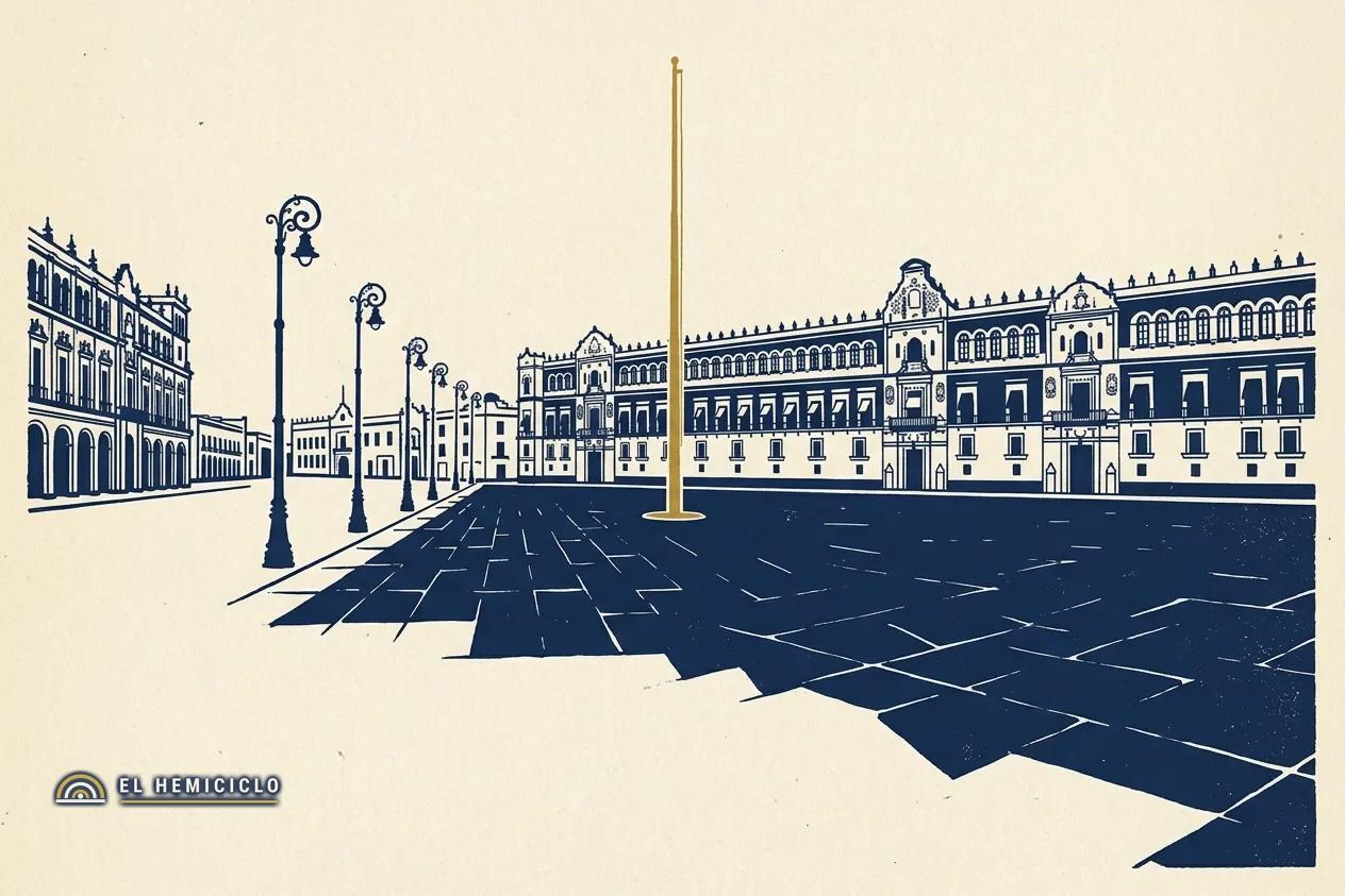 Ilustración de El Hemiciclo · la explanada vacía del Zócalo antes del Grito