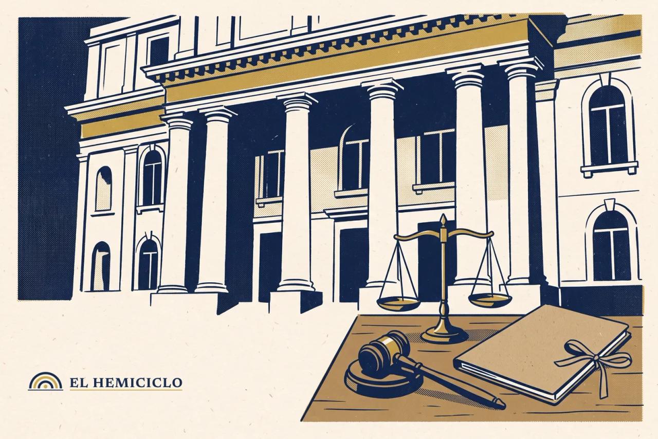 Ilustración de El Hemiciclo · la fachada de la Audiencia Nacional en calma