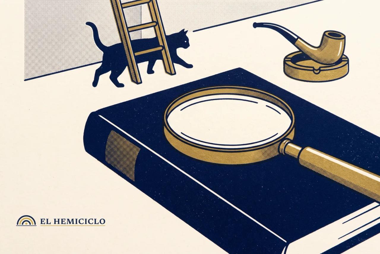 Ilustración de El Hemiciclo · la lupa, el gato negro y la pipa de los misterios clásicos
