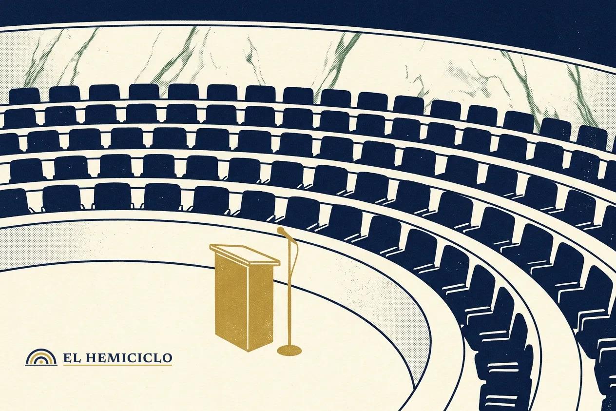 Ilustración de El Hemiciclo · el hemiciclo vacío de la Asamblea General durante