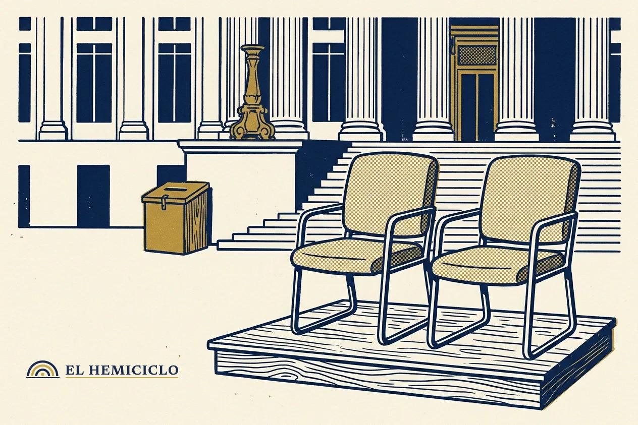 Ilustración de El Hemiciclo · las dos sillas vacías del secretario y la subsecretaria