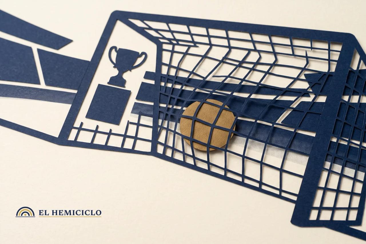 Ilustración de El Hemiciclo · la red de portería y la copa de la Liga de Naciones