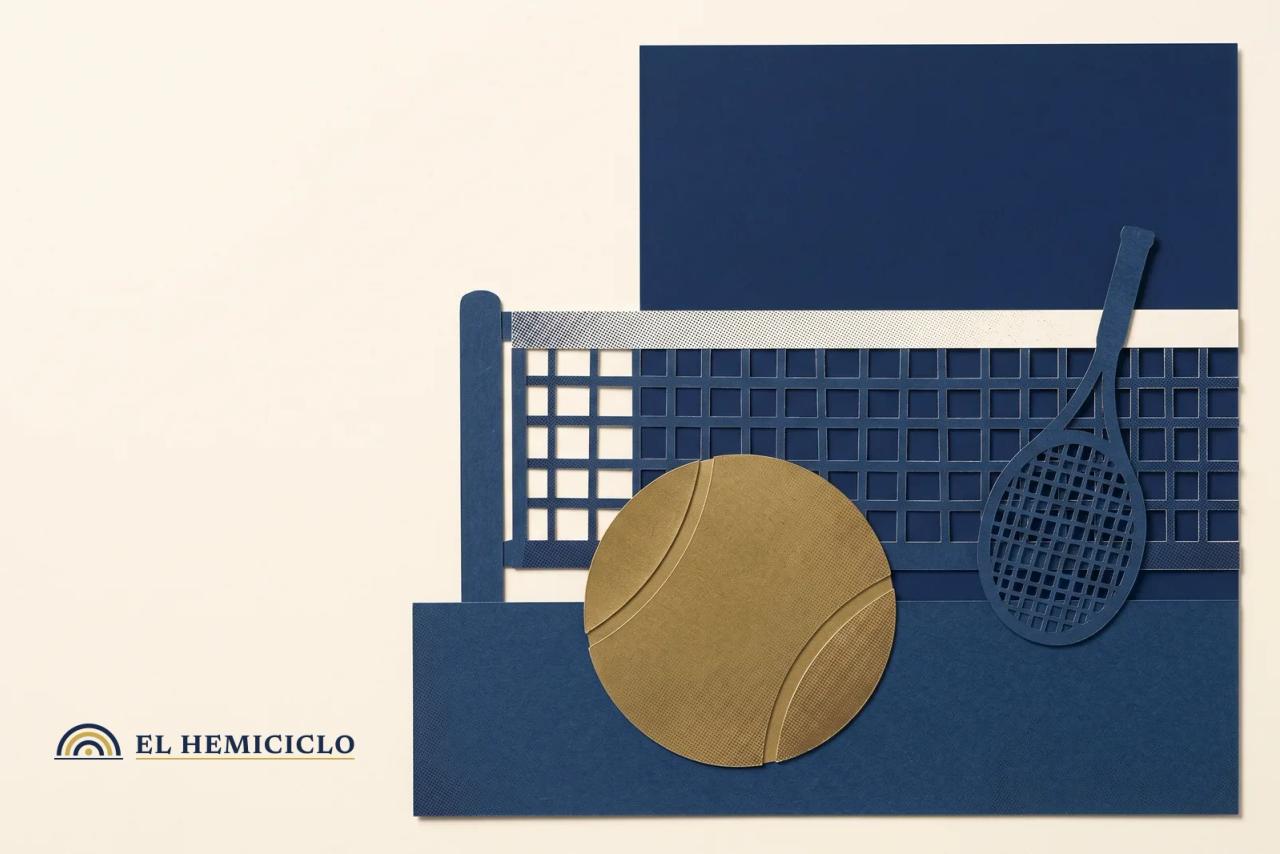 Ilustración de El Hemiciclo · la pelota y la red de la semifinal del Masters 1000
