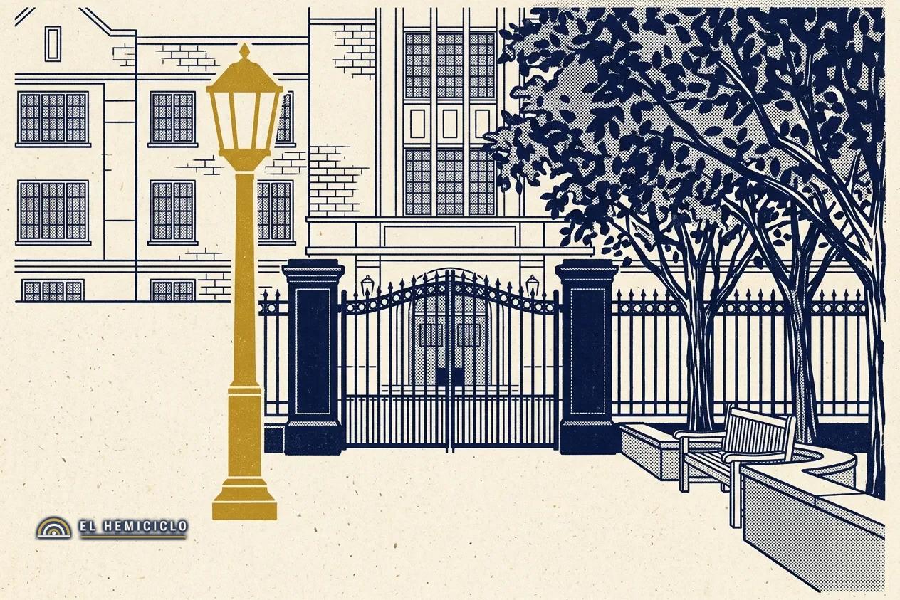 Ilustración de El Hemiciclo · el campus universitario bajo un manto protector de seguridad