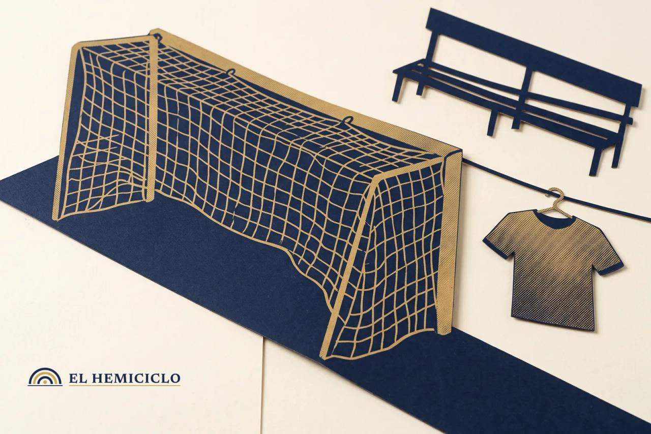Ilustración de El Hemiciclo · la red de gol vacía tras el 0-7 Inglaterra-Croacia
