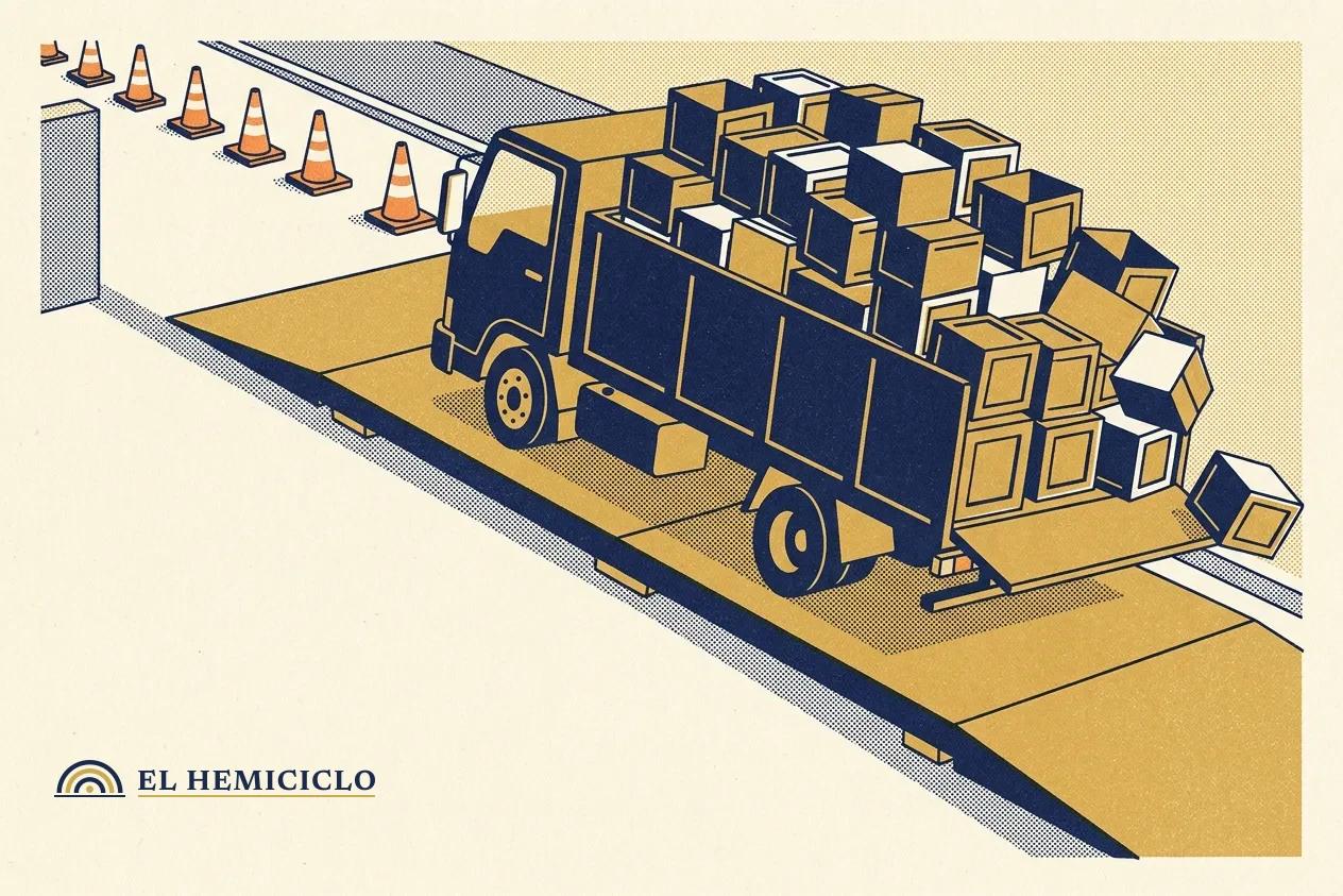 Ilustración de El Hemiciclo · el camión con sobrepeso sobre la báscula de control vial