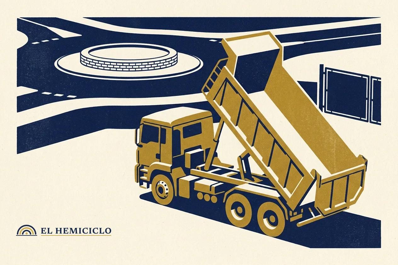 Ilustración de El Hemiciclo · la volqueta junto al redondel Integración en Apopa
