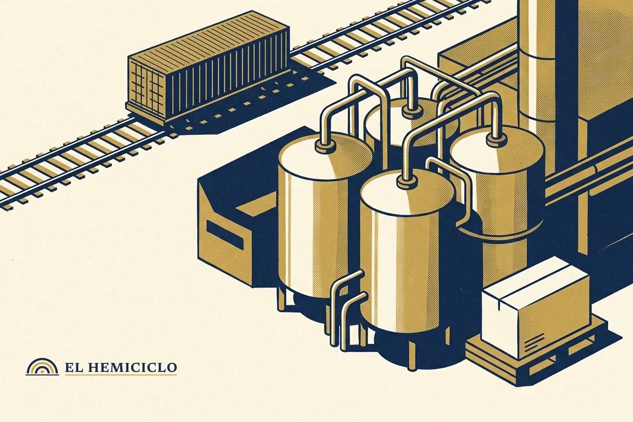 Ilustración de El Hemiciclo · la planta farmacéutica regional y el tren de carga del T-MEC