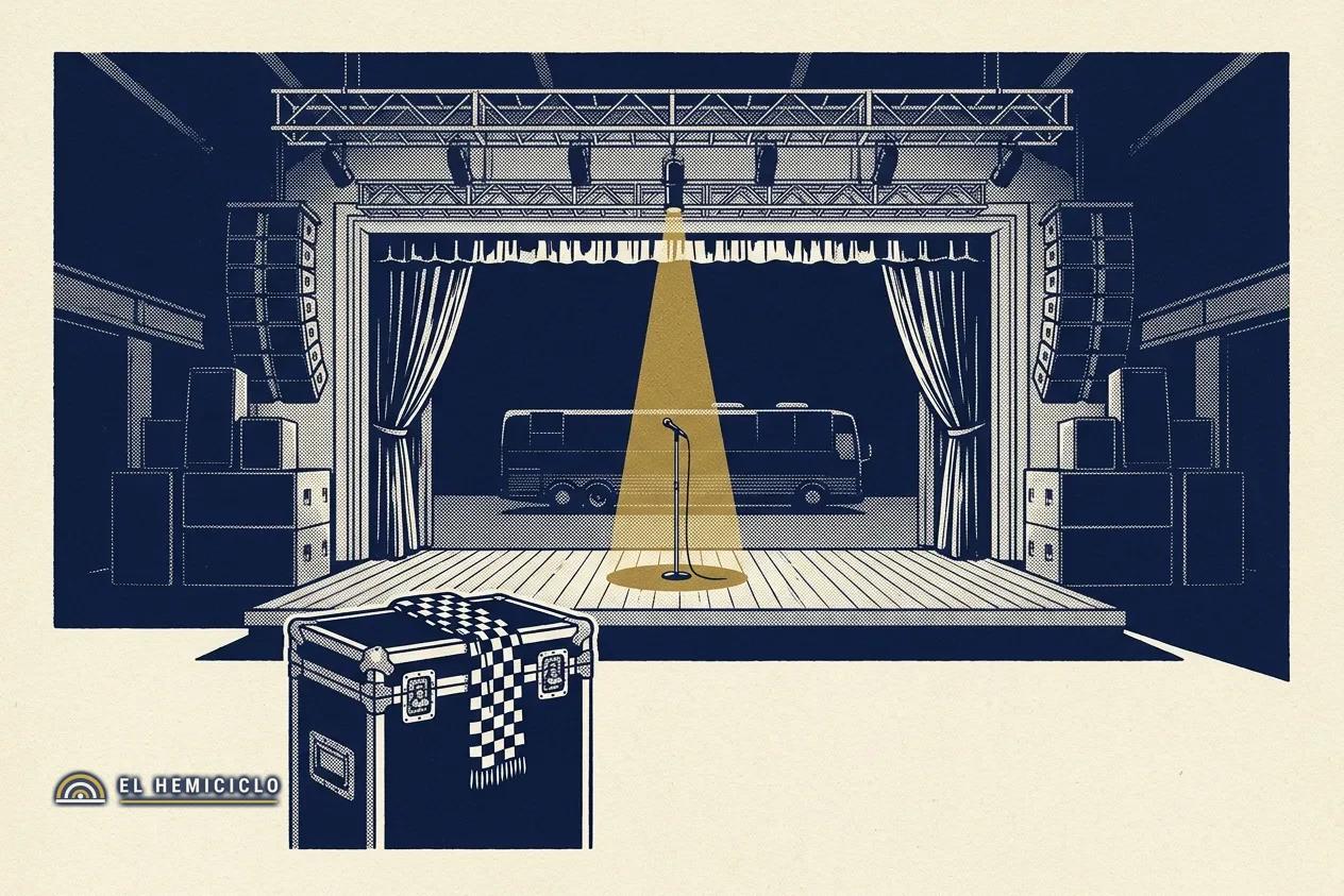 Ilustración de El Hemiciclo · el escenario vacío de la gira The Loop Tour tras la