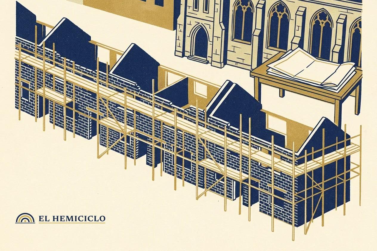 Ilustración de El Hemiciclo · las viviendas en construcción del plan de reconstrucción