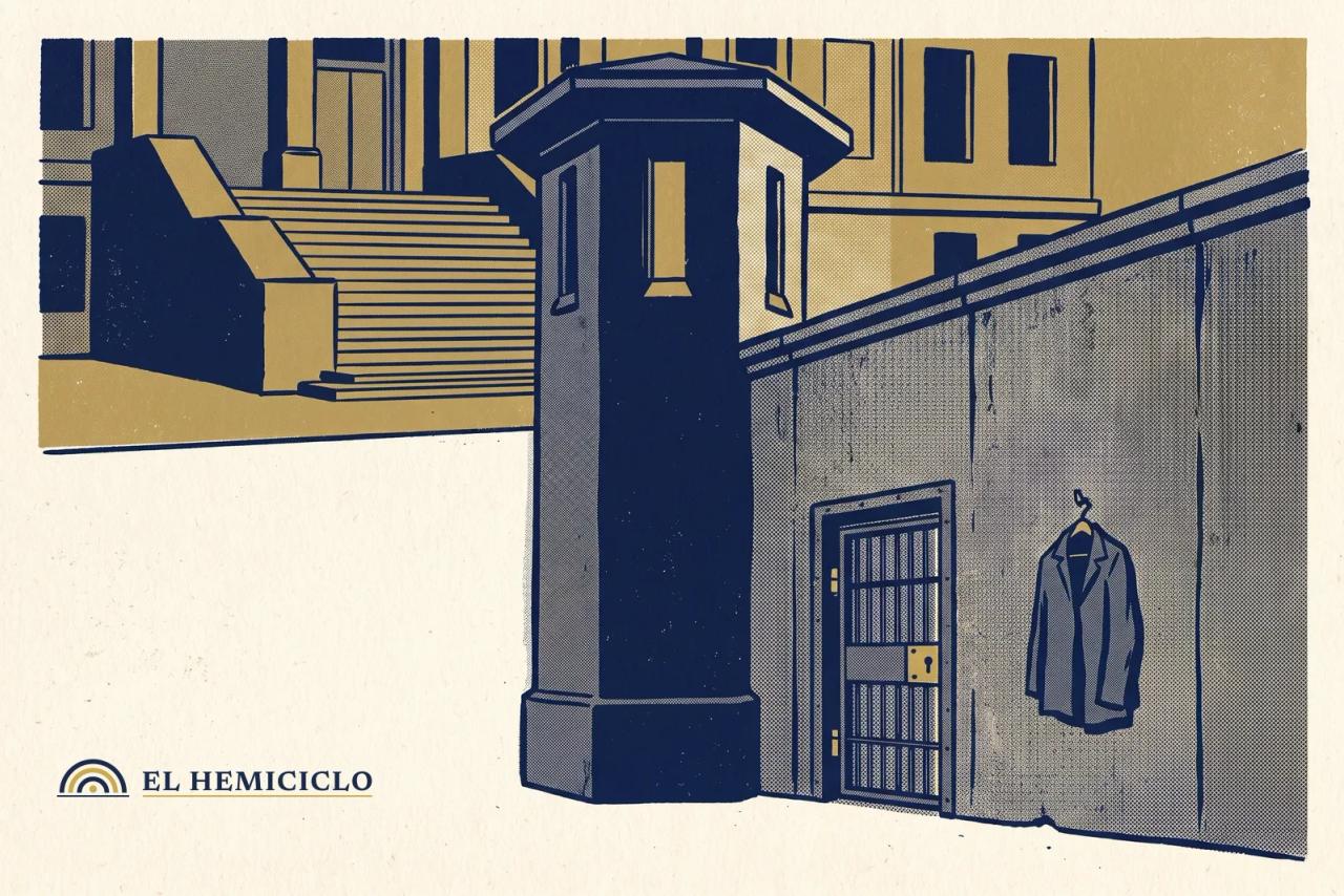 Ilustración de El Hemiciclo · el muro y la garita del Inpec tras las amenazas